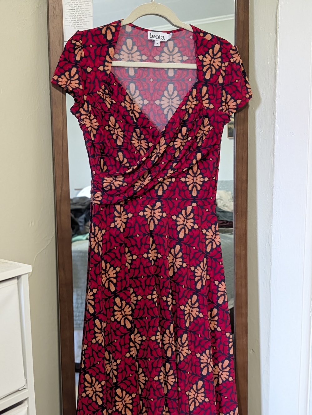 Leota Red and Peach Floral Wrap Dress